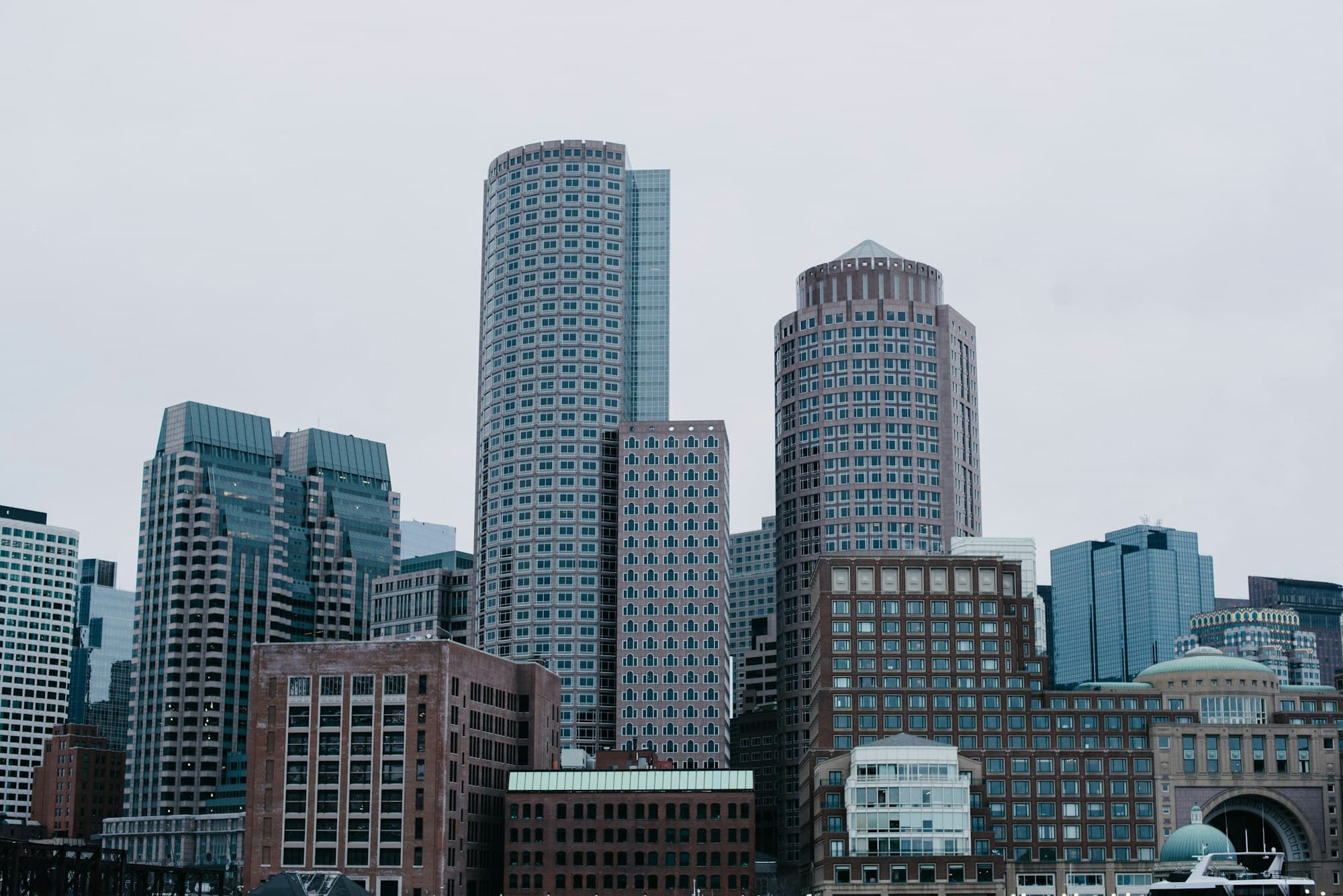 Residential and commercial buildings in a city skyline